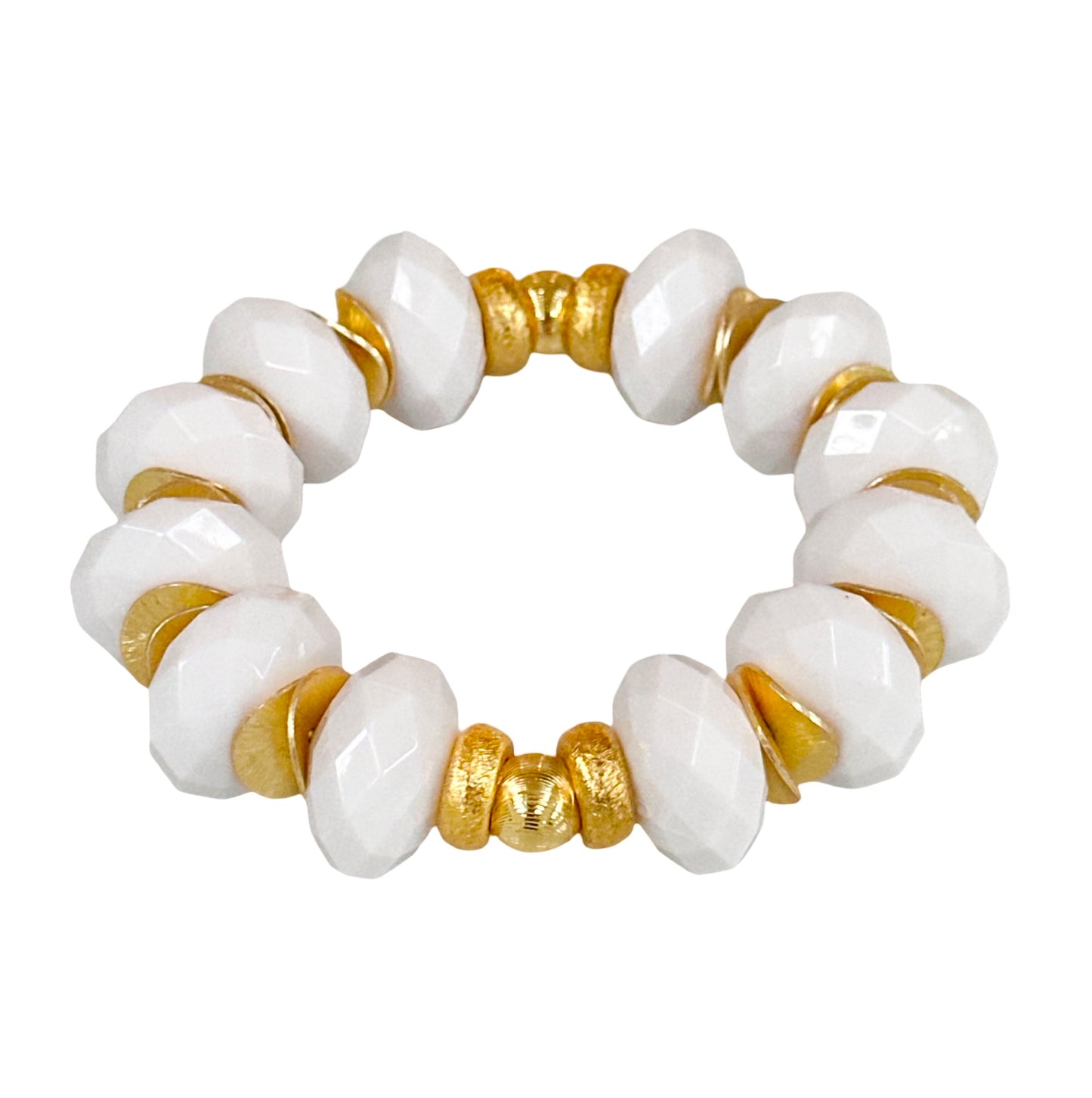 FACETED WHITE AND GOLD STATEMENT BRACELET