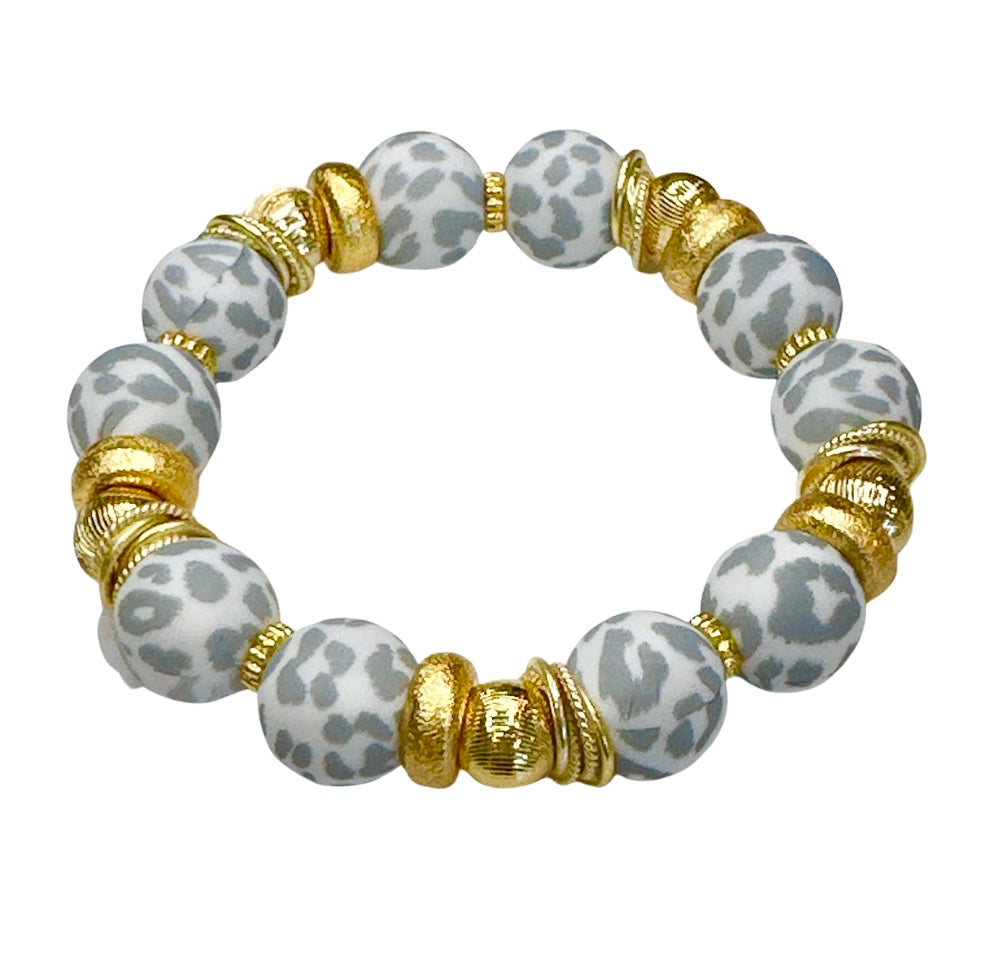 GRAY LEOPARD BANGLE WITH GOLD ACCENTS