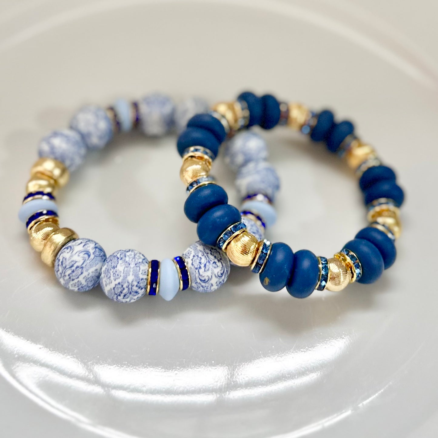 BLUE ANTIQUE BANGLE WITH GOLD AND CZ AND BLUE ACCENTS
