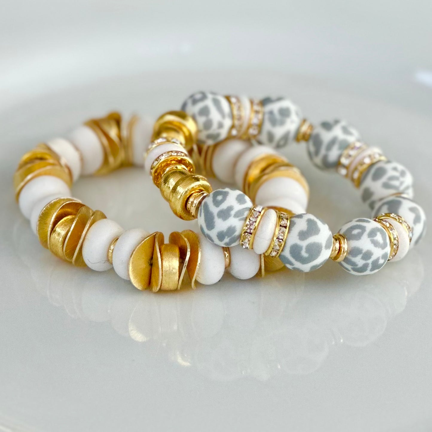 GRAY CHEETAH BANGLE WITH GOLD AND CZ ACCENTS