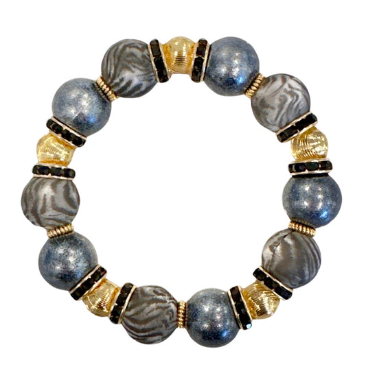 MUTED BLACK ZEBRA BANGLE WITH GOLD ACCENTS