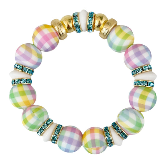 PLAID BANGLE WITH WHITE, TURQUOISE CZ AND GOLD ACCENTS