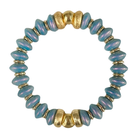OPALIZED STEEL BLUE COIL BRACELET WITH GOLD ACCENTS