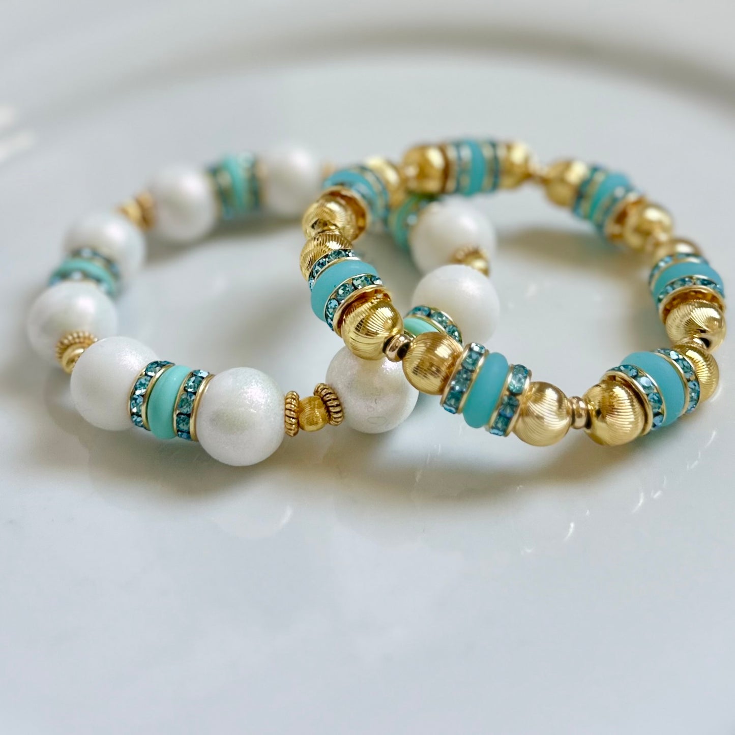 GOLD AND AQUA BRACELET WITH CZ ACCENTS