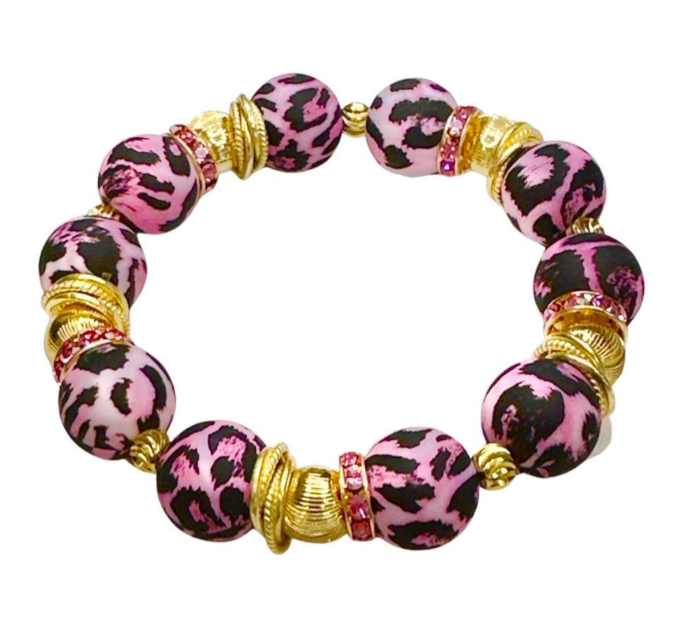 PINK AND BLACK CHEETAH BANGLE WITH GOLD ACCENTS