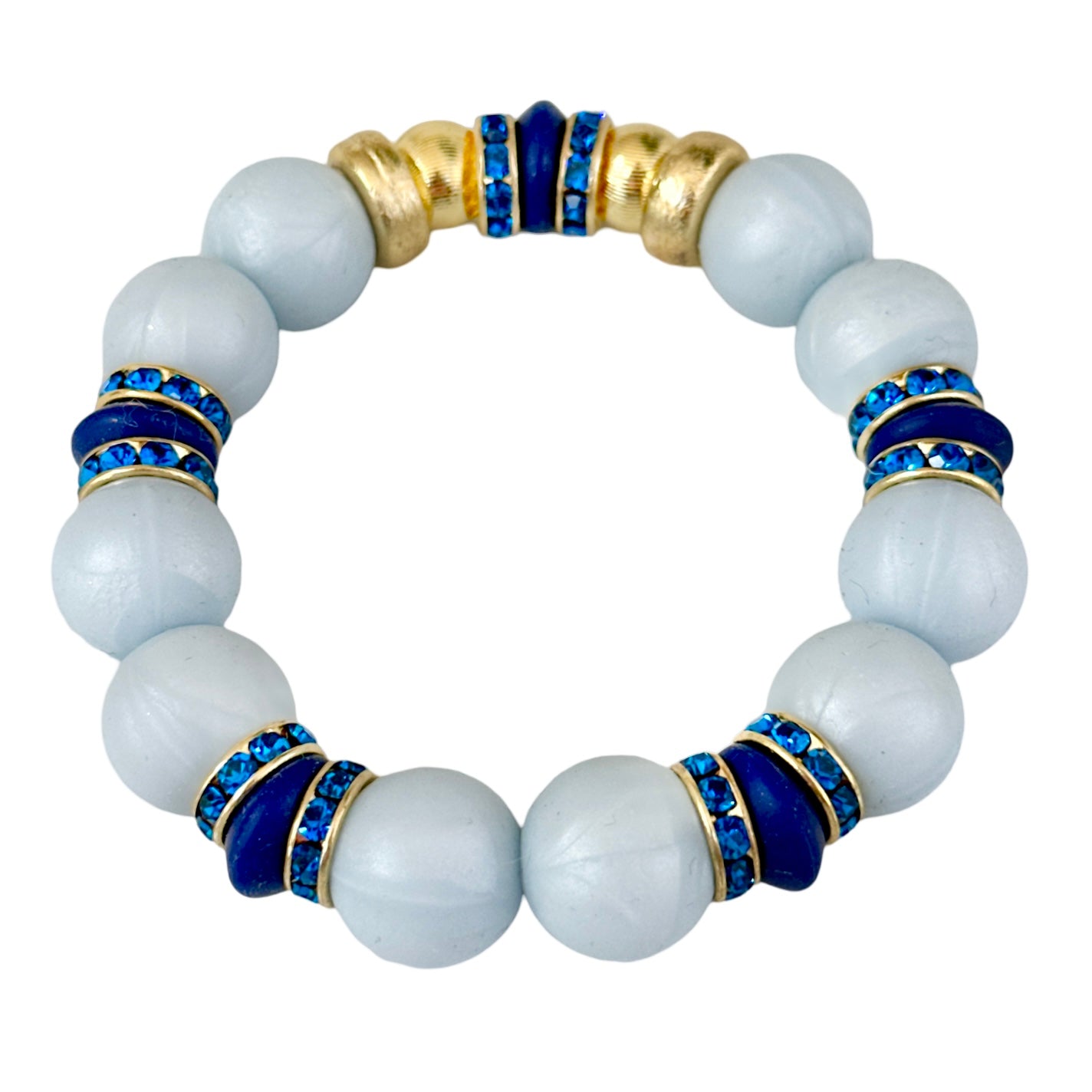 LIGHT BLUE BANGLE WITH GOLD, NAVY BLUE AND CZ ACCENTS