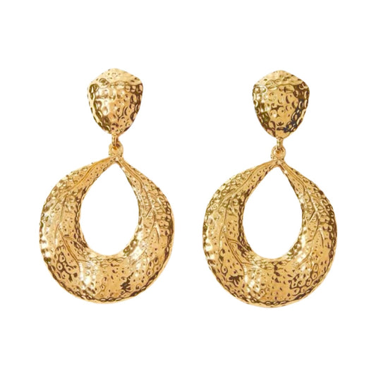 GOLD TEXTURED DROP OVAL EARRING