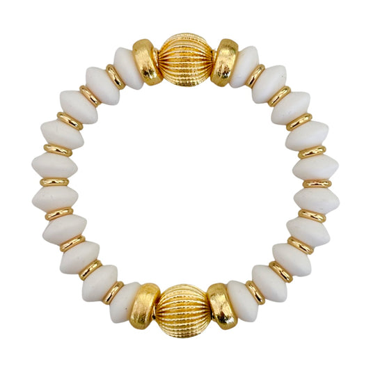 NEW! OPALIZED WHITE COIL BRACELET WITH GOLD ACCENTS