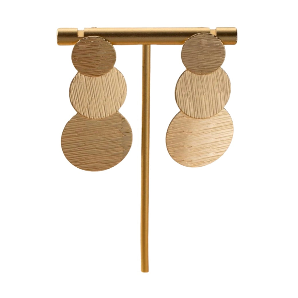 GOLD RIBBED DESCENDING CIRCLE EARRING