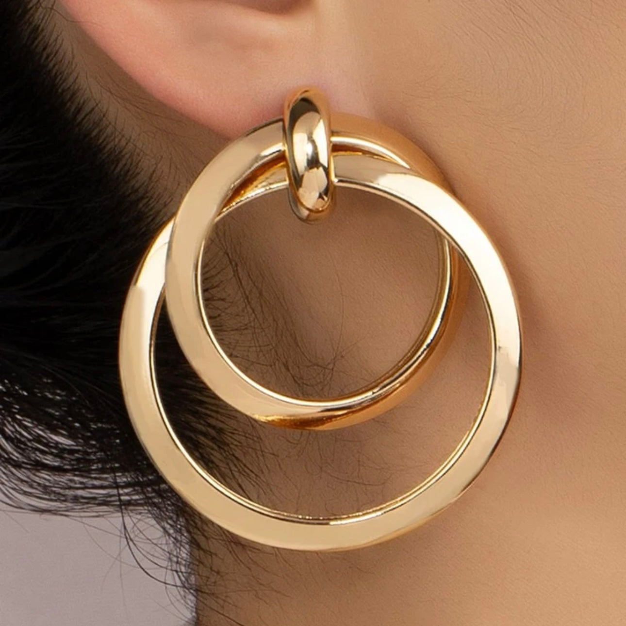 GOLD LARGE DOUDLE HOOP EARRING