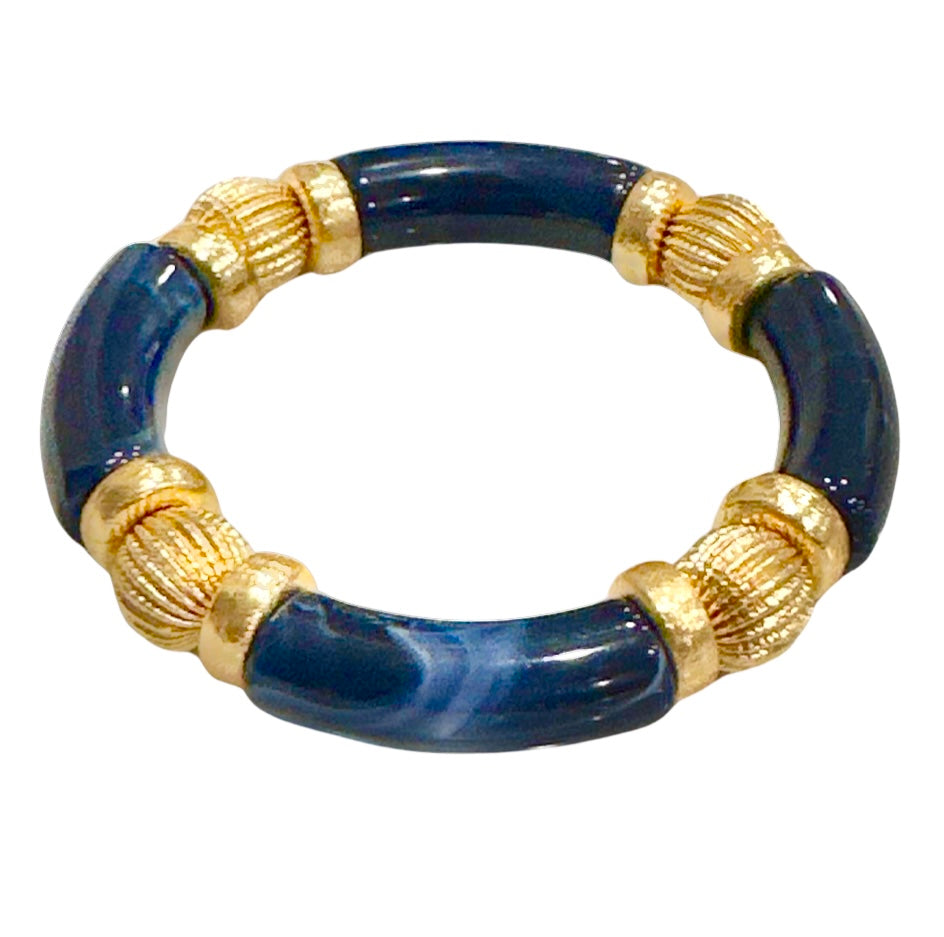 NAVY BLUE MARBLE LINK BRACELET WITH GOLD ACCENTS