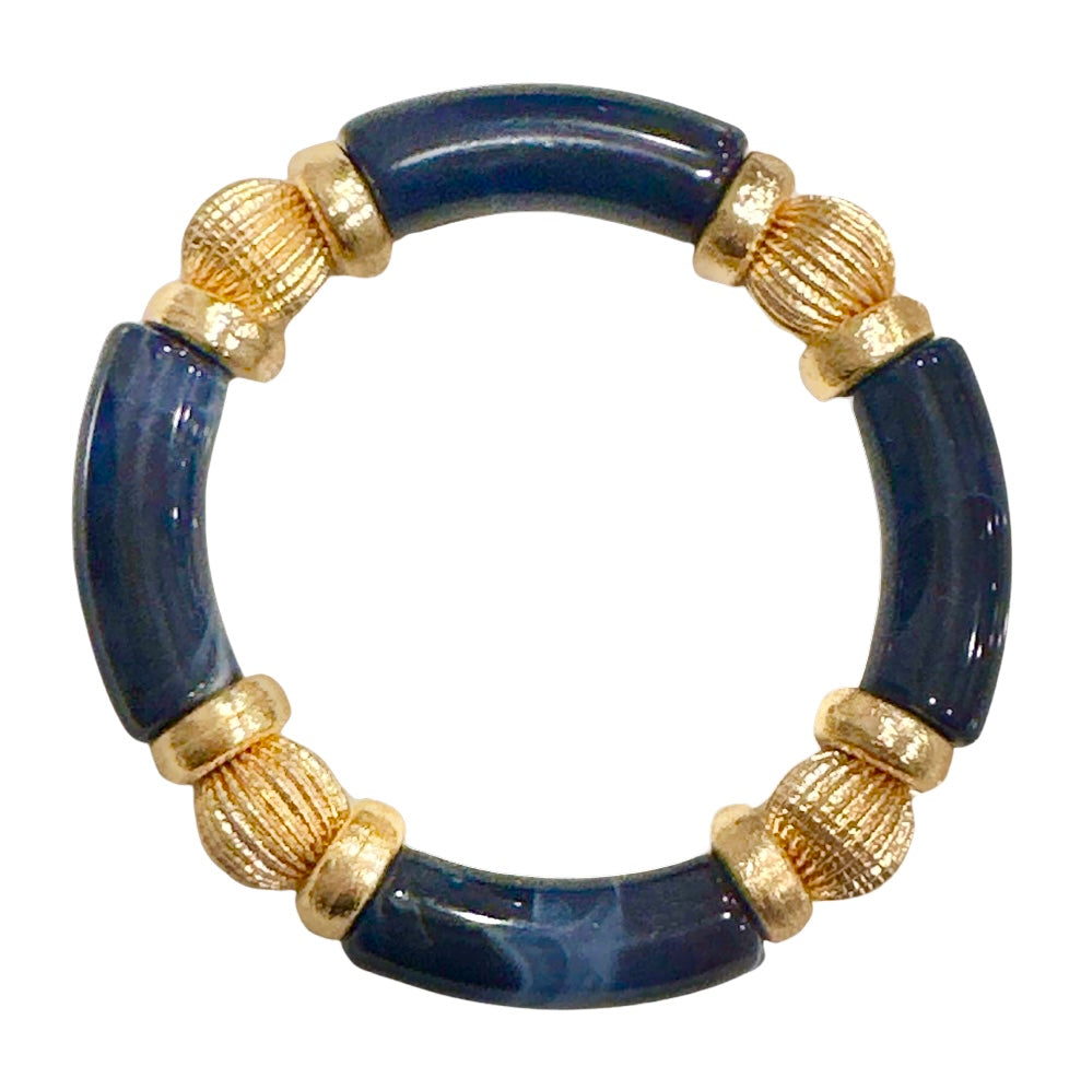 NAVY BLUE MARBLE LINK BRACELET WITH GOLD ACCENTS