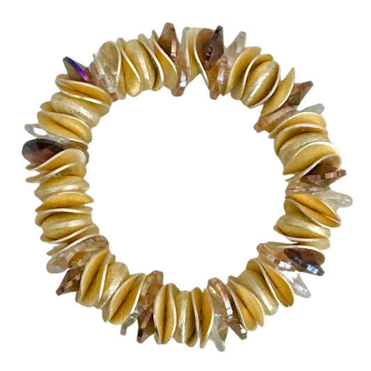 GOLD WAVY DISC AND CRYSTAL DROPS STATEMENT BRACELET