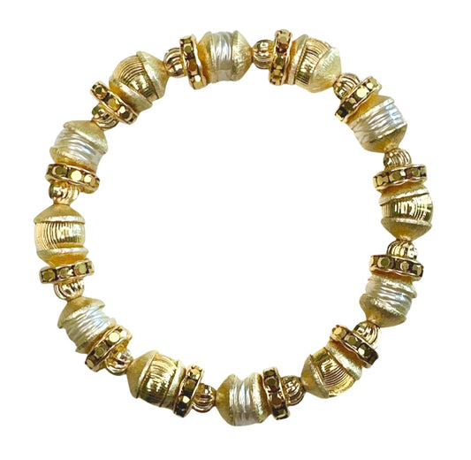 GOLD AND IVORY CAPPED MINI BANGLE