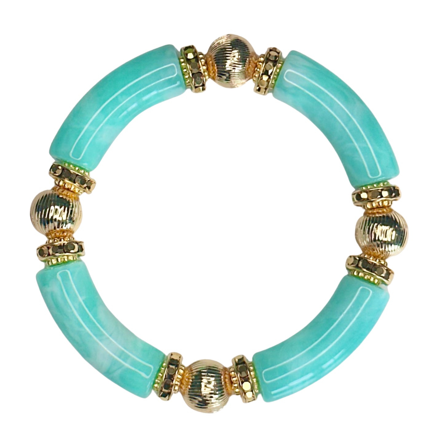 LIGHT TURQUOISE MARBLE LINK BRACELET WITH CZ ACCENTS