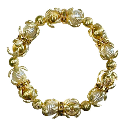 GOLD AND PEARL FLORAL BANGLE