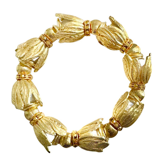 GOLD TULIP AND PEARL STATEMENT BRACELET