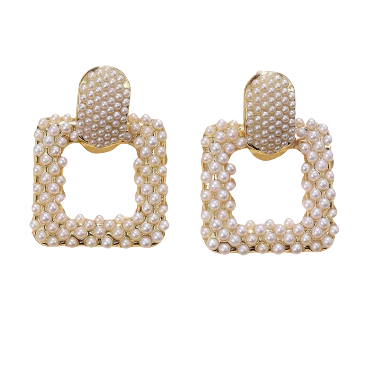 MINI PEARL AND GOLD SQUARE POST EARRING
