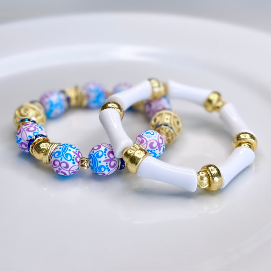MINI WHITE LINK BANGLE WITH GOLD ACCENTS