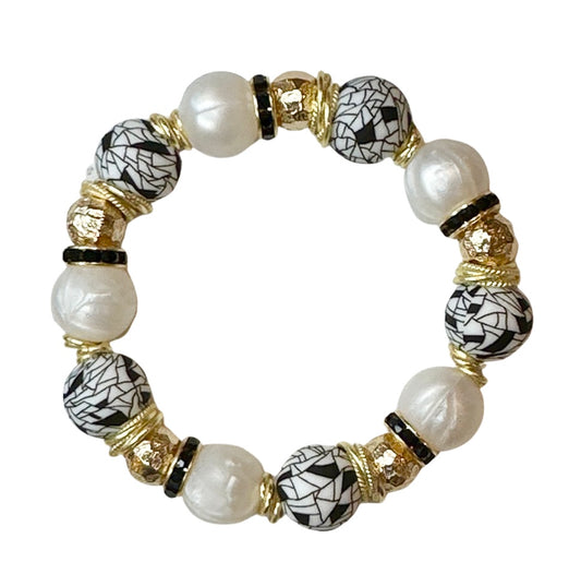 BLACK GEOMETRIC PATTERN WITH IVORY GOLD ACCENTS