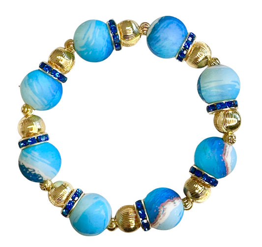 BLUE AND TURQUOISE OCEAN BANGLE WITH  GOLD AND CZ BANGLE