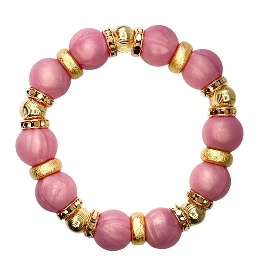 PEARLIZED ROSE PINK AND GOLD BANGLE WITH CZ ACCENTS
