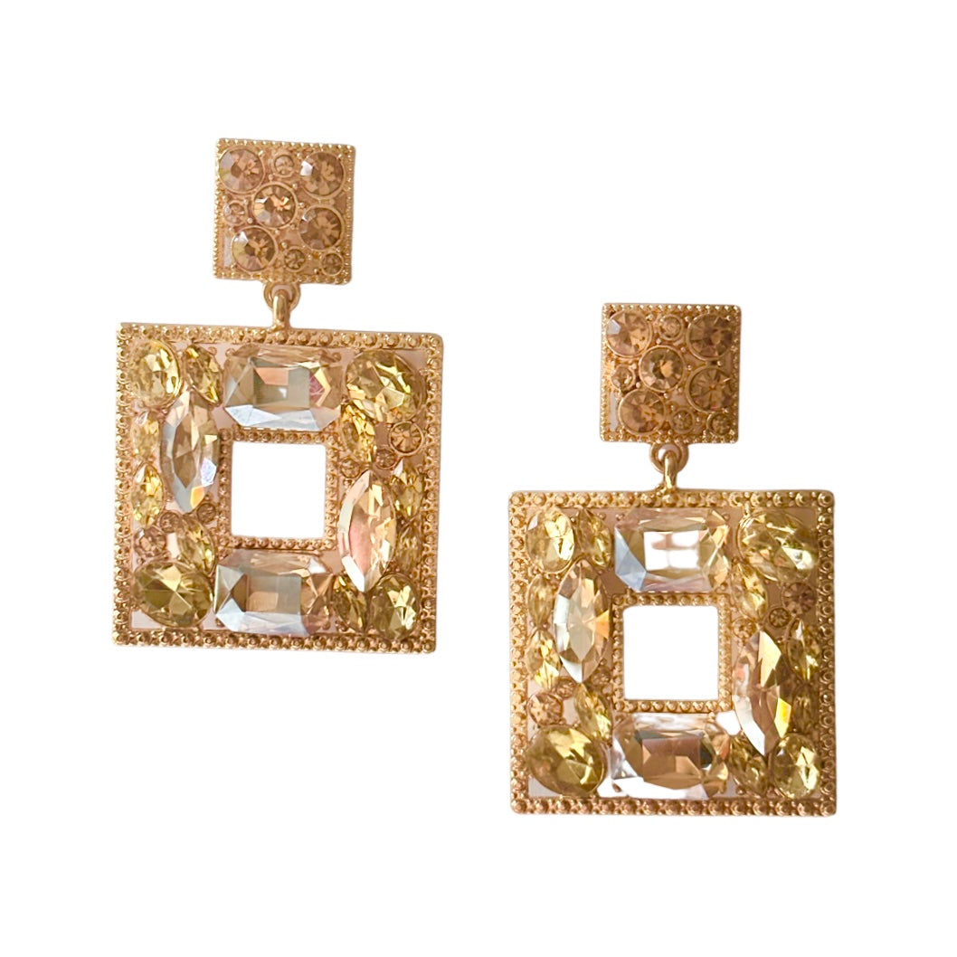 CHAMPAGNE LUCITE AND GOLD SQUARE EARRING