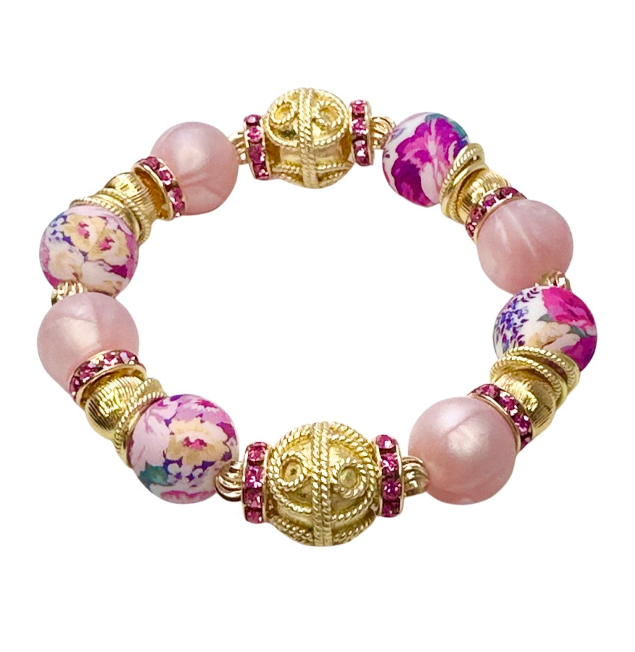 LIGHT PINK, BLUE, AND PURPLE FLOWER WITH  GOLD AND CZ BANGLE
