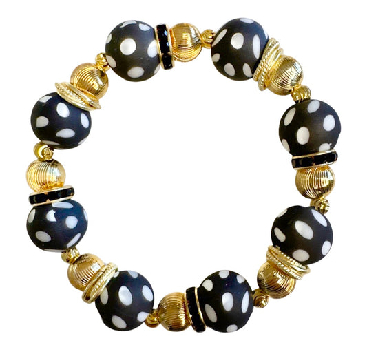 BLACK BIG POLKA DOT BANGLE WITH GOLD ACCENTS