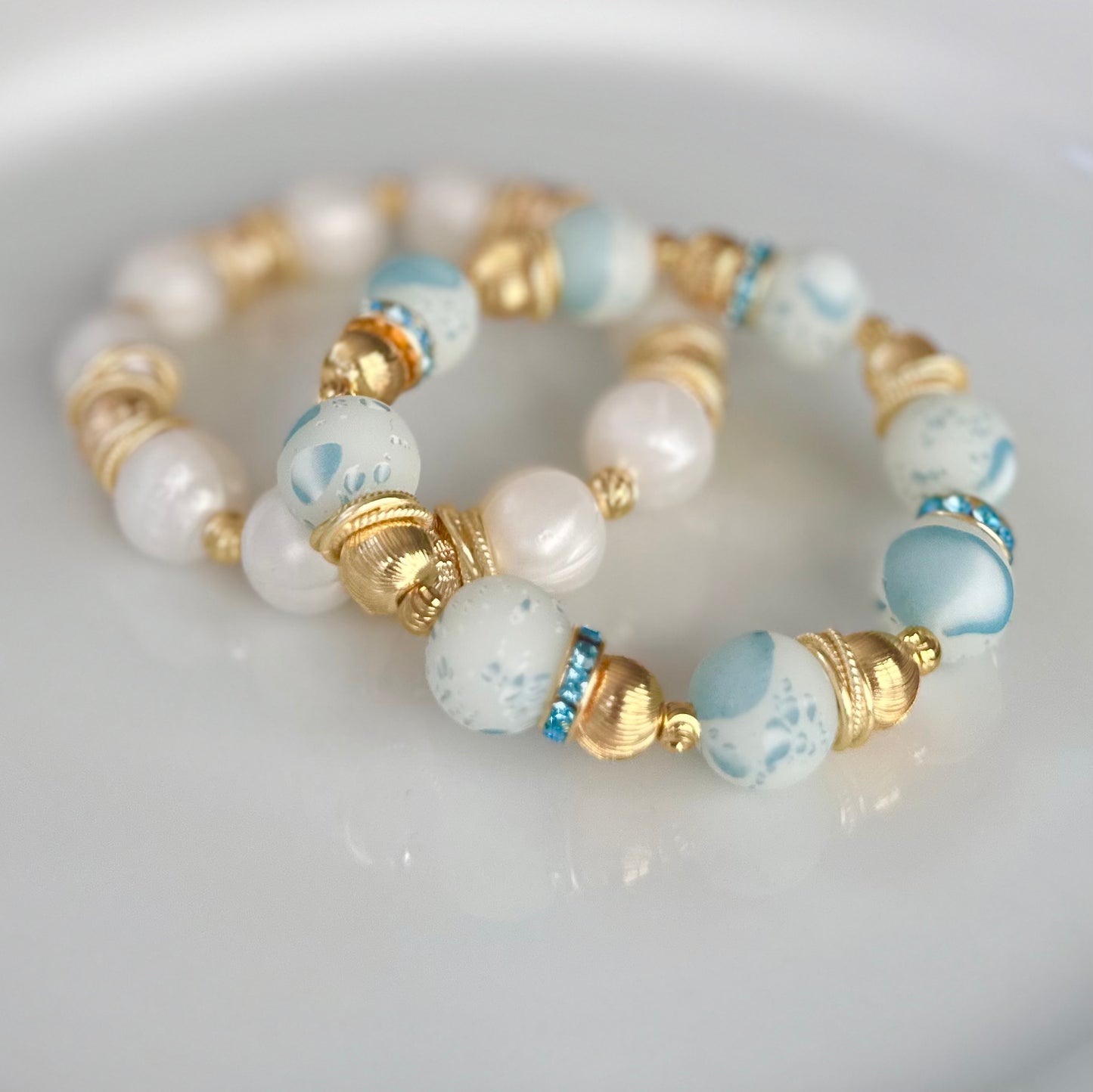 LIGHT BLUE TURQUOISE BUBBLE BANGLE WITH  GOLD AND CZ BANGLE