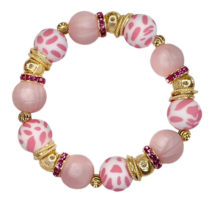 PINK COW PATTERN AND GOLD AND CZ BANGLE