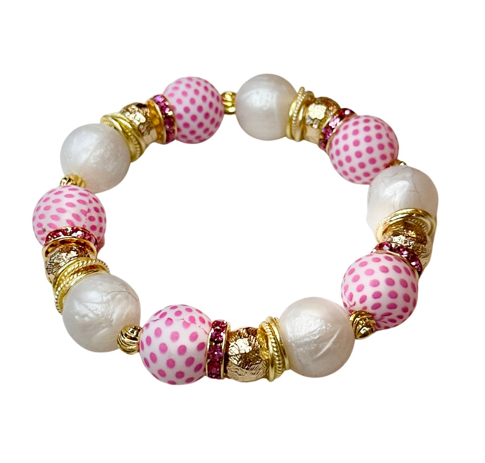 PINK POLKA DOT PATTERN WITH IVORY GOLD ACCENTS