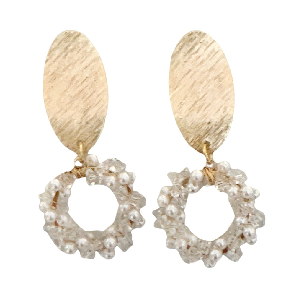 BEADED LUCITE AND GOLD DROP EARRING