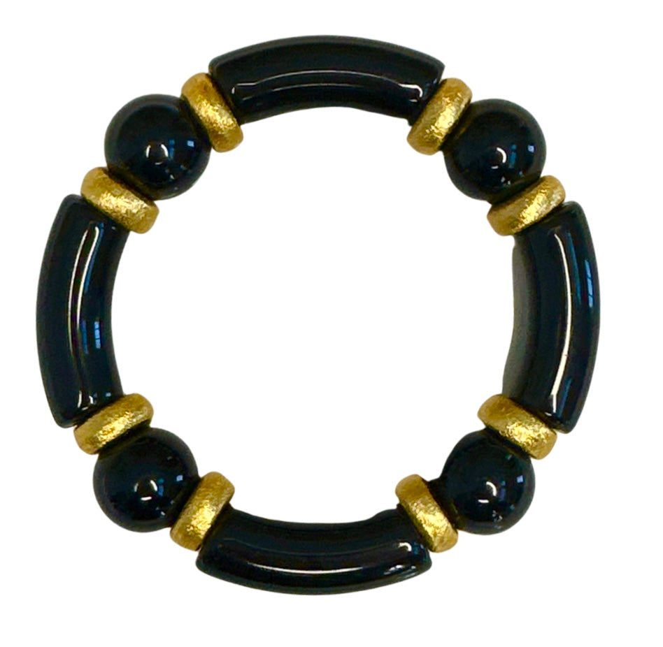 BLACK LINK BRACELET WITH GOLD AND CZ ACCENTS