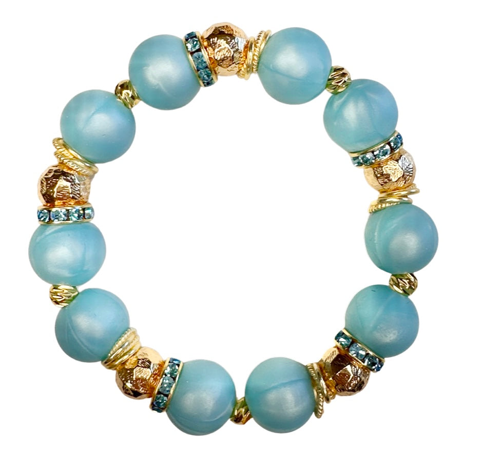 PEARLIZED TURQUOISE AND GOLD BANGLE WITH CZ ACCENTS