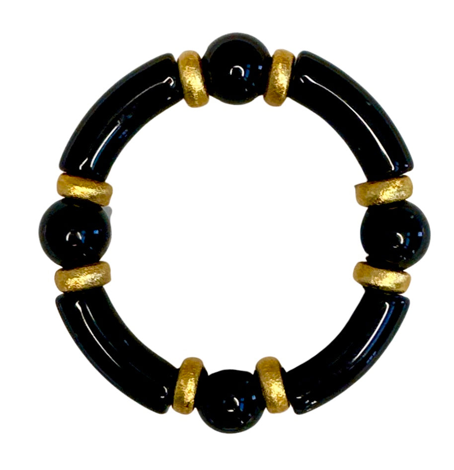 BLACK LINK BRACELET WITH GOLD AND CZ ACCENTS